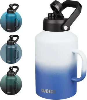 BJPKPK 1 Gallon Water Bottle with Handle, Large Dishwasher Safe 128oz Insulated Water Bottle, BPA Free Water Jug, Wide Mouth Metal Water Bottle with Anti-slip Bottom, Keep Cold & Hot,Sky