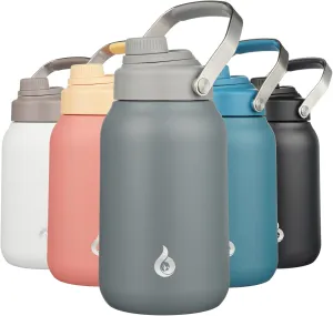 BJPKPK Half Gallon Insulated Water Bottles, 64oz Water Jug with Metal Handle & BPA Free Spout Lid, Dishwasher Safe Thermos, Large Stainless Steel Gym Sport Jugs, Grey