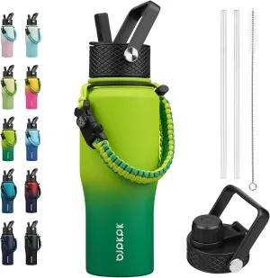 BJPKPK Insulated Water Bottles with Straw Lid, 23oz Metal Water Bottle with 2 lids & Paracord Strap, Double Wall Stainless Steel Vacuum Tumblers, Cups, Mugs, Thermos for Hot& Cold Drinks, Bamboo Grove