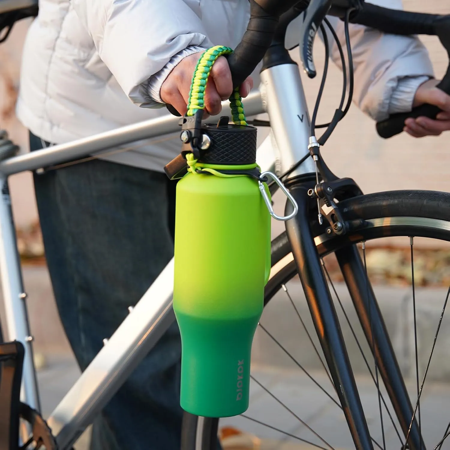 BJPKPK Insulated Water Bottles with Straw Lid, 23oz Metal Water Bottle with 2 lids & Paracord Strap, Double Wall Stainless Steel Vacuum Tumblers, Cups, Mugs, Thermos for Hot& Cold Drinks, Bamboo Grove
