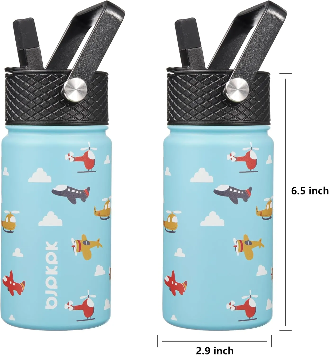 BJPKPK Water Bottle with Straw Lid, 15 oz Insulated Water Bottle, Stainless Steel Metal Water Bottles, Reusable Leak Proof BPA Free Thermos, Flask, Cups, Aircraft
