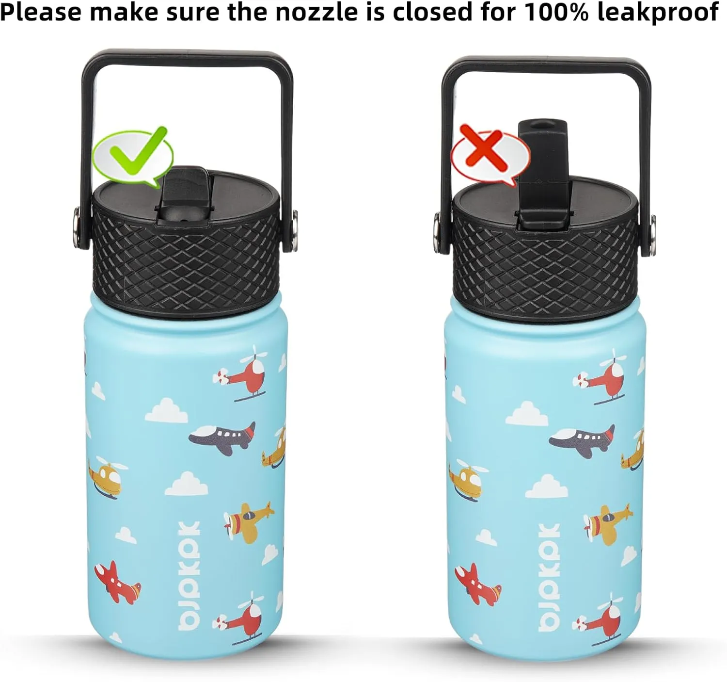 BJPKPK Water Bottle with Straw Lid, 15 oz Insulated Water Bottle, Stainless Steel Metal Water Bottles, Reusable Leak Proof BPA Free Thermos, Flask, Cups, Aircraft