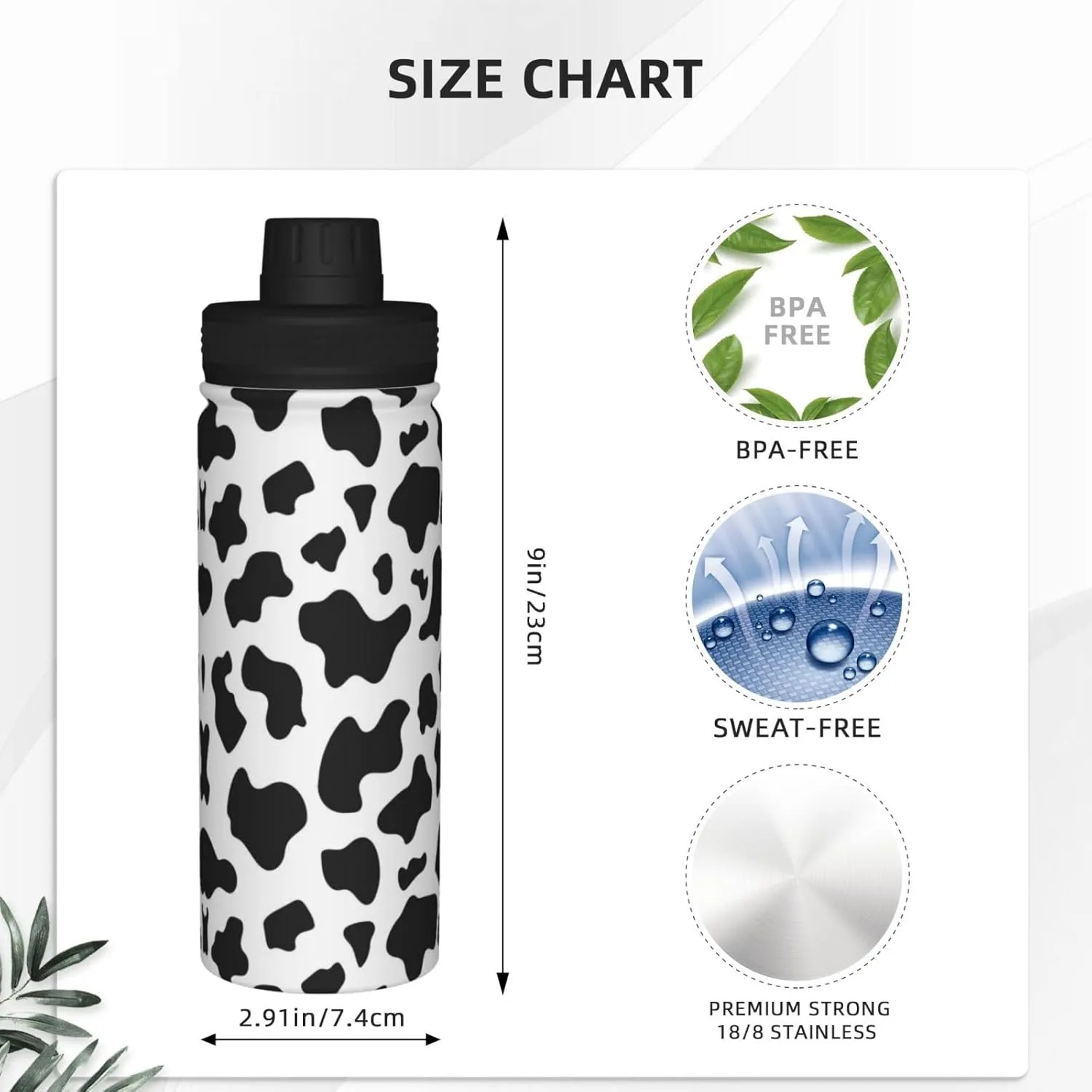Black & White Leopard 18oz Sports Insulated Bottle For Outdoor Activities,Your Ideal Companion Staying Hydrated