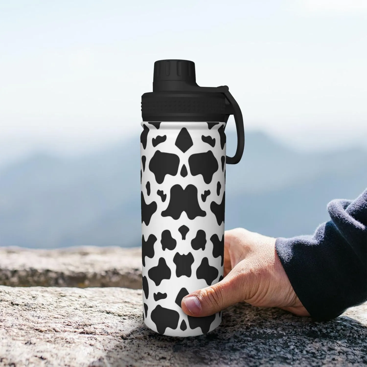 Black & White Leopard 18oz Sports Insulated Bottle For Outdoor Activities,Your Ideal Companion Staying Hydrated