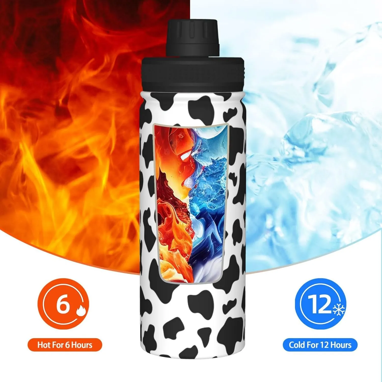 Black & White Leopard 18oz Sports Insulated Bottle For Outdoor Activities,Your Ideal Companion Staying Hydrated