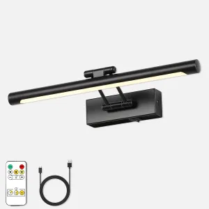 Black Battery Operated Wall Sconce - 3CCT Dimmable 15.75" Long - Swing Arm Wireless Picture Light - Remote Control & Timed Settings