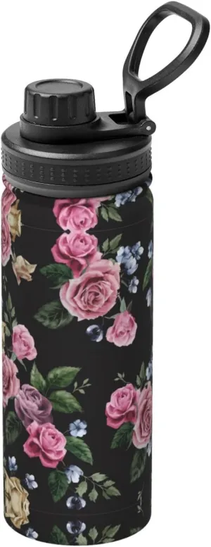 Black Blackgound Rose 18oz Sports Insulated Bottle For Outdoor Activities,Your Ideal Companion Staying Hydrated