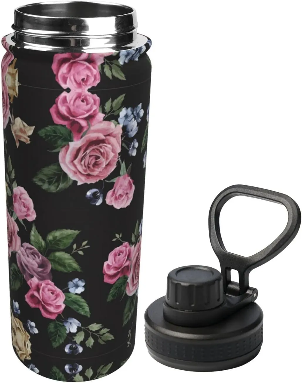 Black Blackgound Rose 18oz Sports Insulated Bottle For Outdoor Activities,Your Ideal Companion Staying Hydrated