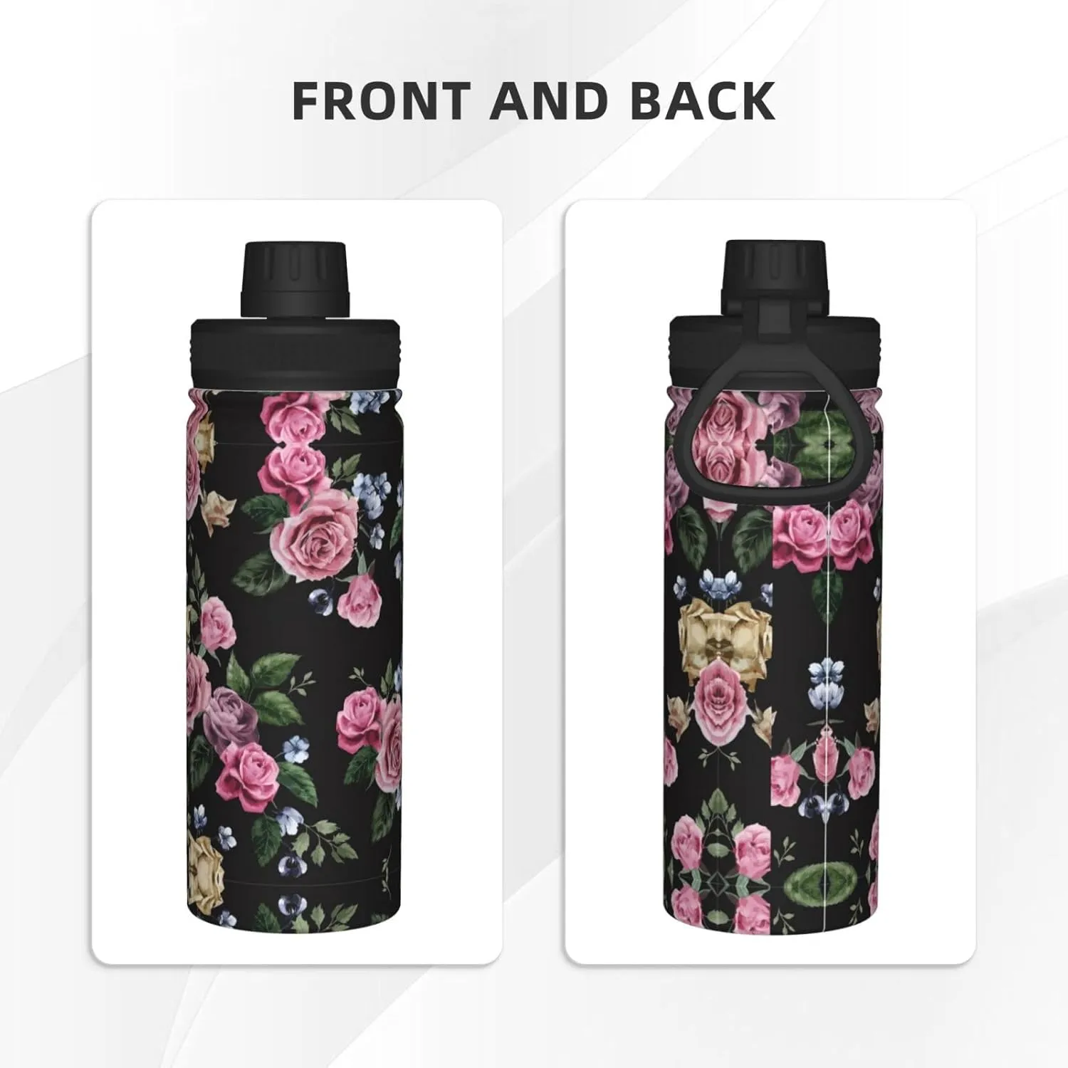 Black Blackgound Rose 18oz Sports Insulated Bottle For Outdoor Activities,Your Ideal Companion Staying Hydrated