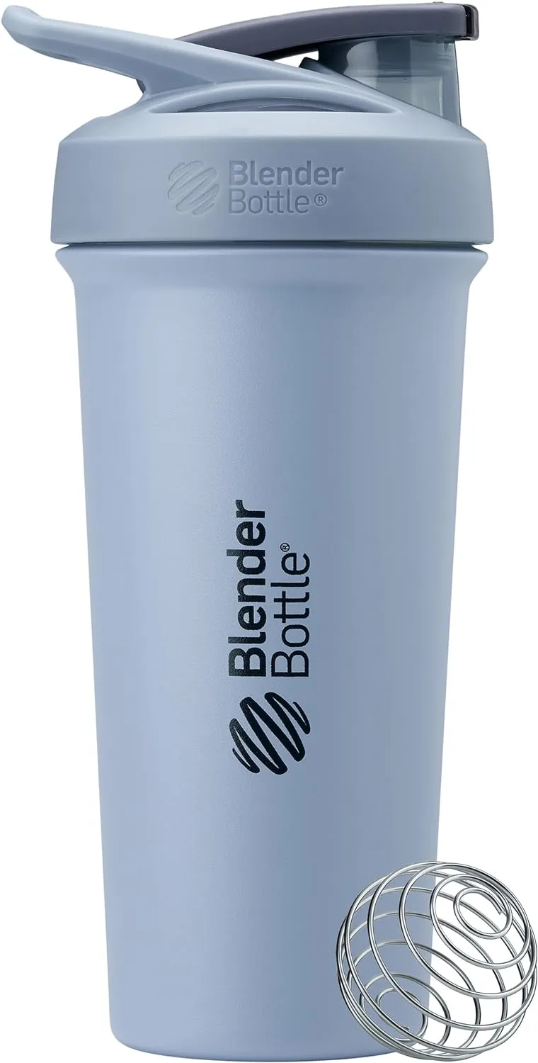 BlenderBottle Strada Sleek Shaker Cup Insulated Stainless Steel Water Bottle with Wire Whisk, 25-Ounce, Dusty Blue