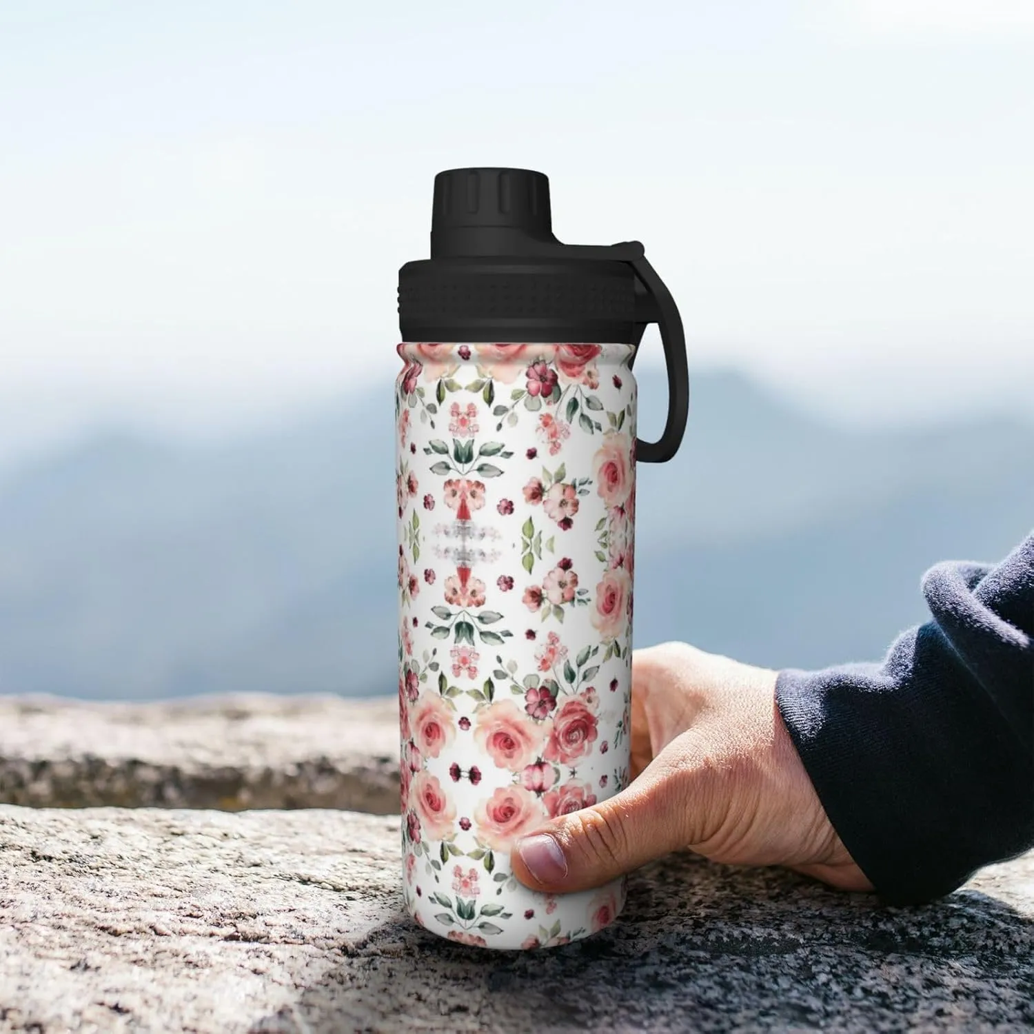 Blossoming Rose Flowers 18oz Sports Insulated Bottle For Outdoor Activities,Your Ideal Companion Staying Hydrated