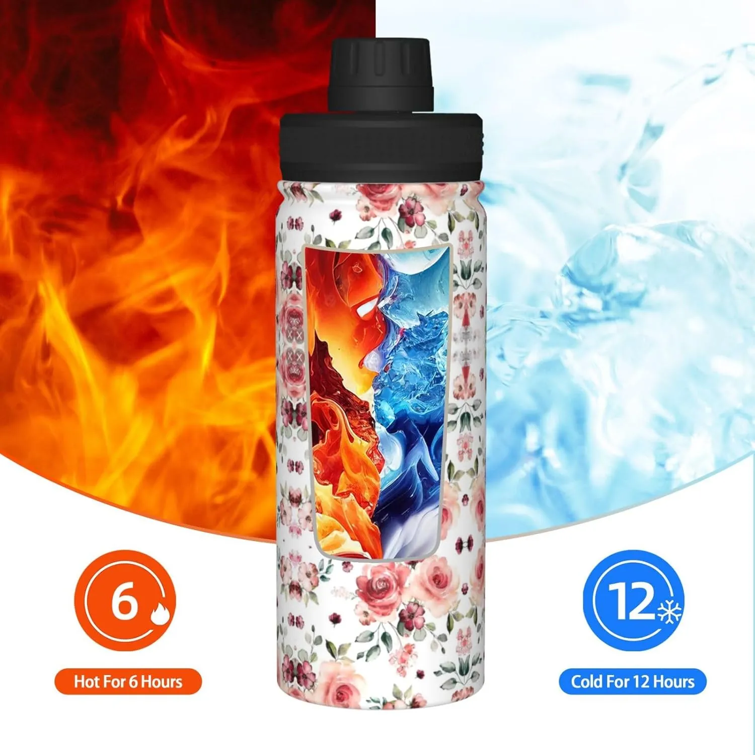 Blossoming Rose Flowers 18oz Sports Insulated Bottle For Outdoor Activities,Your Ideal Companion Staying Hydrated