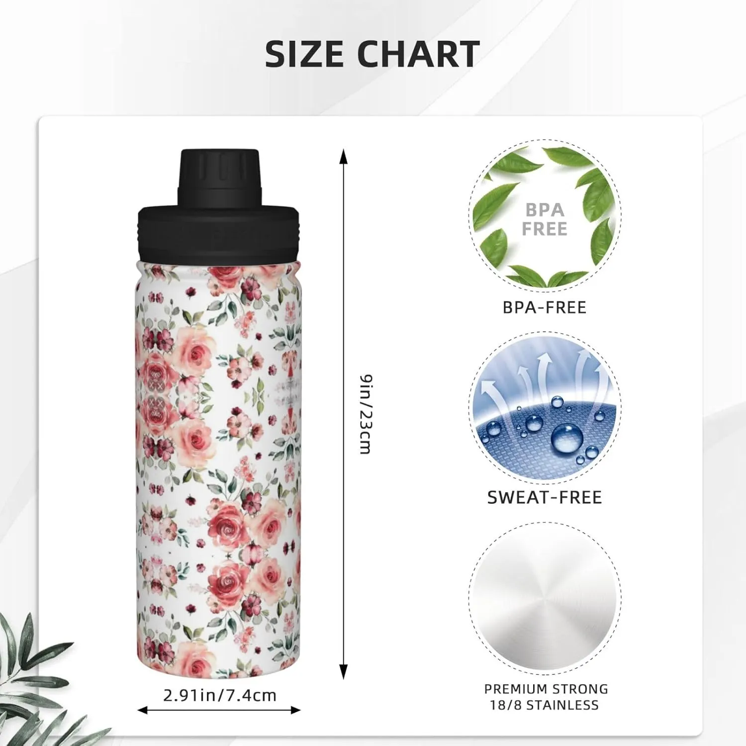 Blossoming Rose Flowers 18oz Sports Insulated Bottle For Outdoor Activities,Your Ideal Companion Staying Hydrated