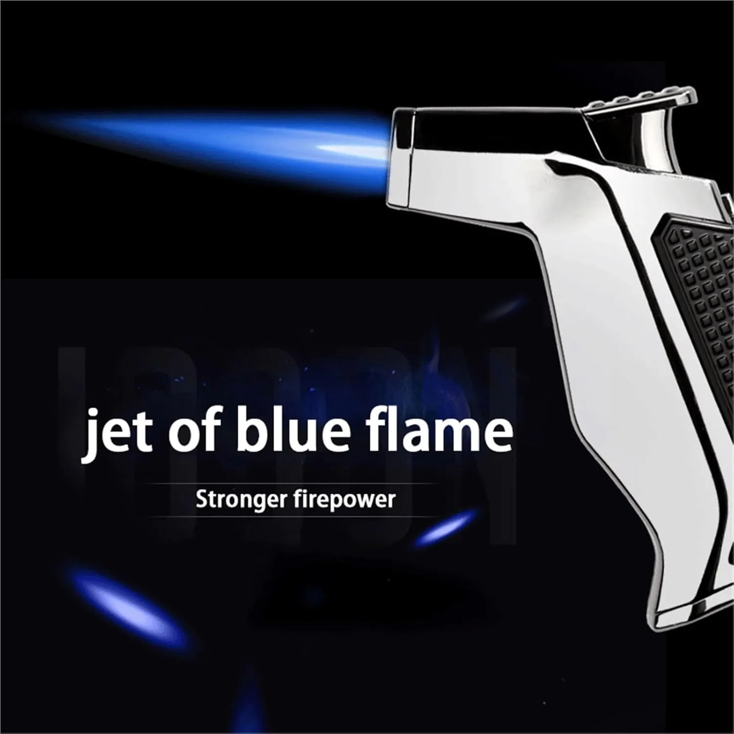 Blue Flame Windproof Butane Lighter, Multi-Function Portable Lighter, 360 Degree Rotation, Flame Adjustable and Lockable, Suitable for Candle Camping (Gas Not Included)(Gray)