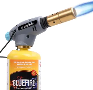 BLUEFIRE Handy Cyclone Torch Head Portable Brass Gas Torch Trigger Start Self-Ignition Nozzle Torch Fuel by MAPP MAP PRO Propane Gas Cylinder for Soldering Welding Plumbing Repair Lighting Glass DIY