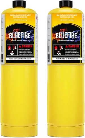 BLUEFIRE Modern MAPP Gas Cylinder, 14.1 oz, 99.9% High Purity Propylene Equal To MAP-PRO, Hotter than Propane, for Propane Torch Soldering Torch Welding Brazing (2 Pack)