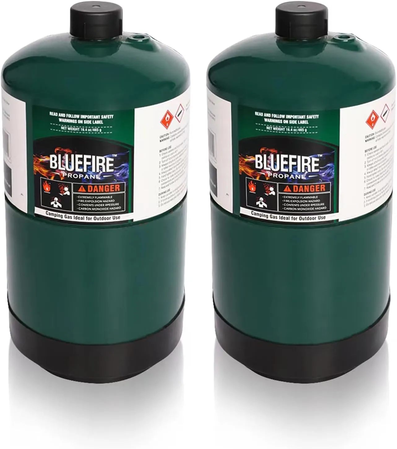 BLUEFIRE(2) 16.4 oz 1Lb Propane tank Replacement Fuel Camping Gas Cylinder Pack of 2 All Purpose Portable Canister mini Propane Gas Tank for Camping Stove Outdoor Backpack Burner Heater Cooking Torch