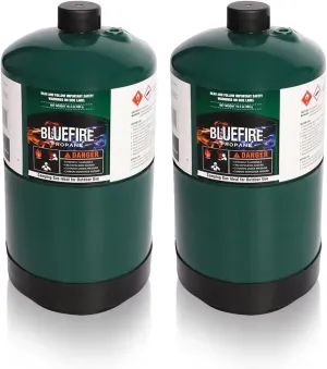 BLUEFIRE(2) 16.4 oz 1Lb Propane tank Replacement Fuel Camping Gas Cylinder Pack of 2 All Purpose Portable Canister mini Propane Gas Tank for Camping Stove Outdoor Backpack Burner Heater Cooking Torch
