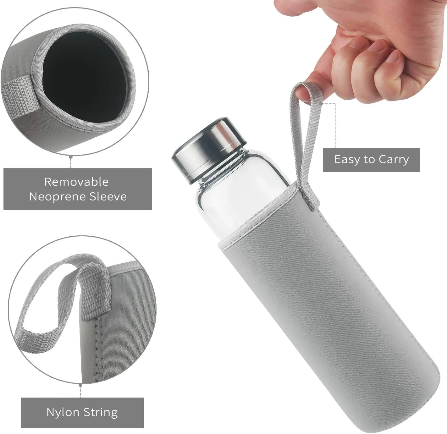 Borosilicate Glass Water Bottle, Sports Glass Drinking Bottle with Neoprene Sleeve and Stainless Steel Lid 16oz / 32oz (32oz, Blooming Branches)