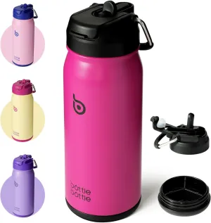 BOTTLE BOTTLE 16 oz sports water bottle stainless steel insulated kids water bottle with straw and pills holder for gifts and school (viva magenta)