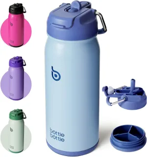 BOTTLE BOTTLE 16 oz sports water bottle stainless steel insulated kids water bottle with straw and pills holder for gifts and school（blue）