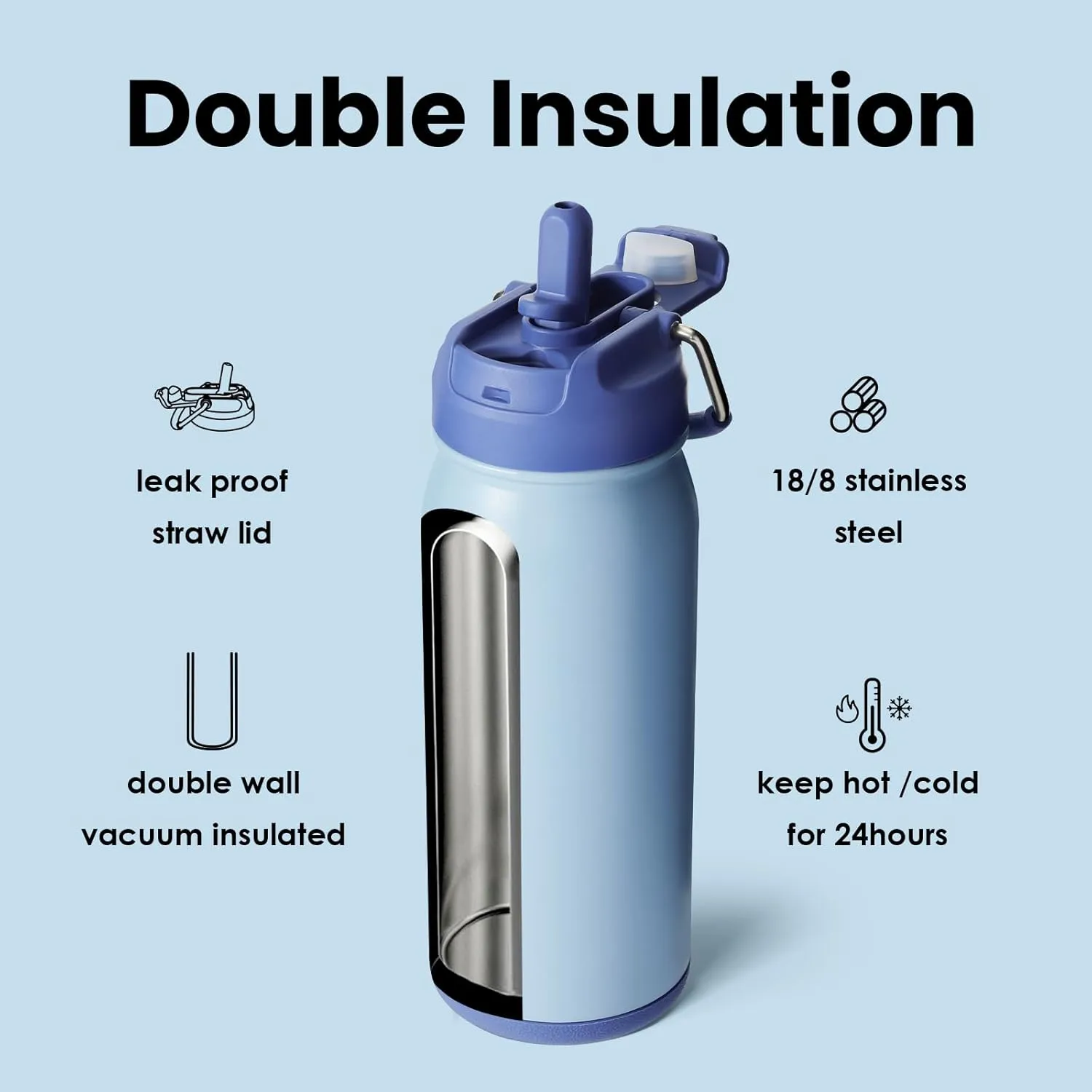 BOTTLE BOTTLE 16 oz sports water bottle stainless steel insulated kids water bottle with straw and pills holder for gifts and school（blue）