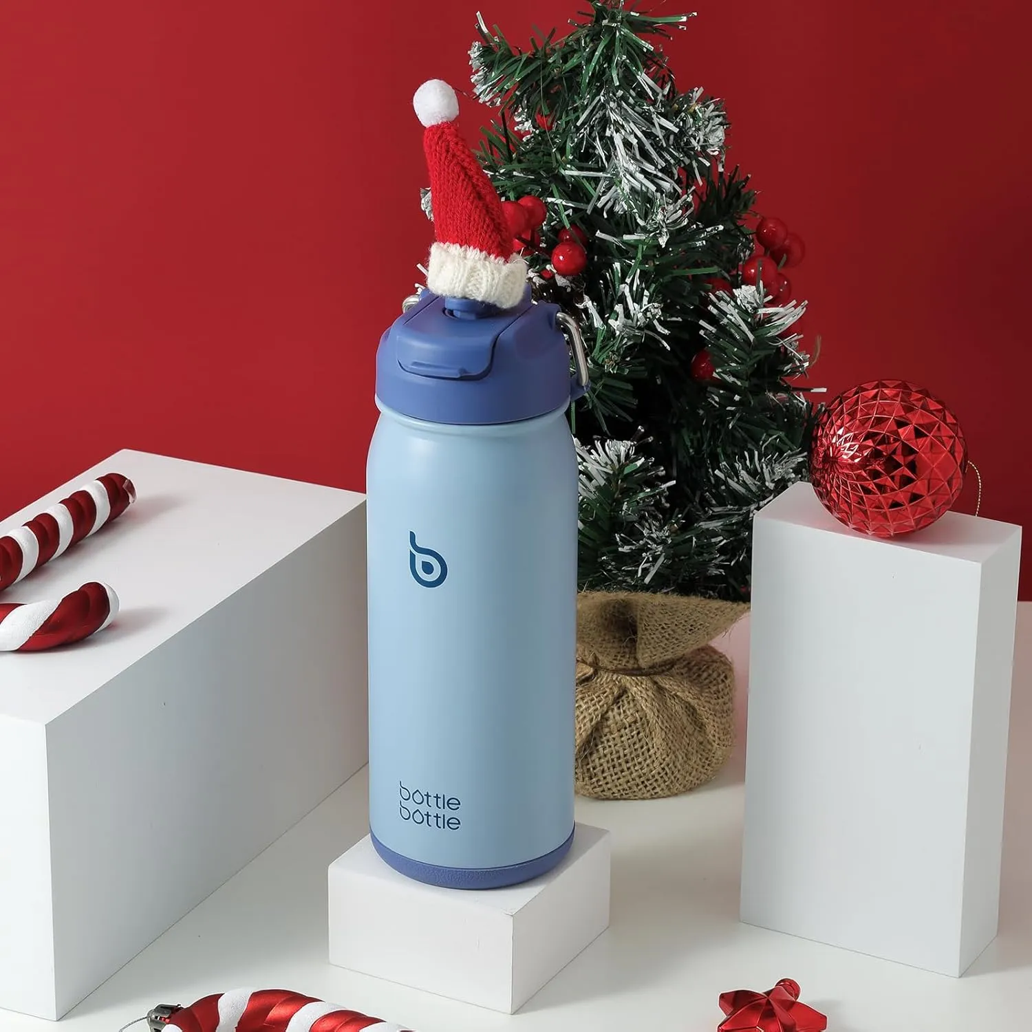 BOTTLE BOTTLE 16 oz sports water bottle stainless steel insulated kids water bottle with straw and pills holder for gifts and school（blue）