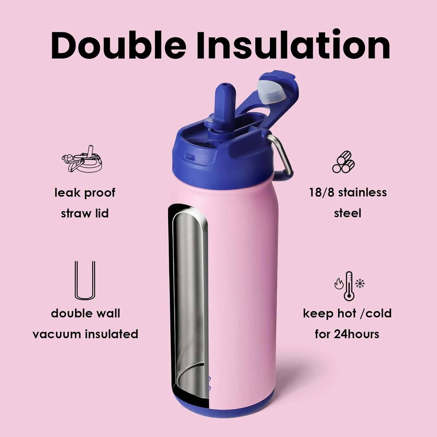 BOTTLE BOTTLE 16 oz sports water bottle stainless steel insulated kids water bottle with straw and pills holder for gifts and school（bubble candy)