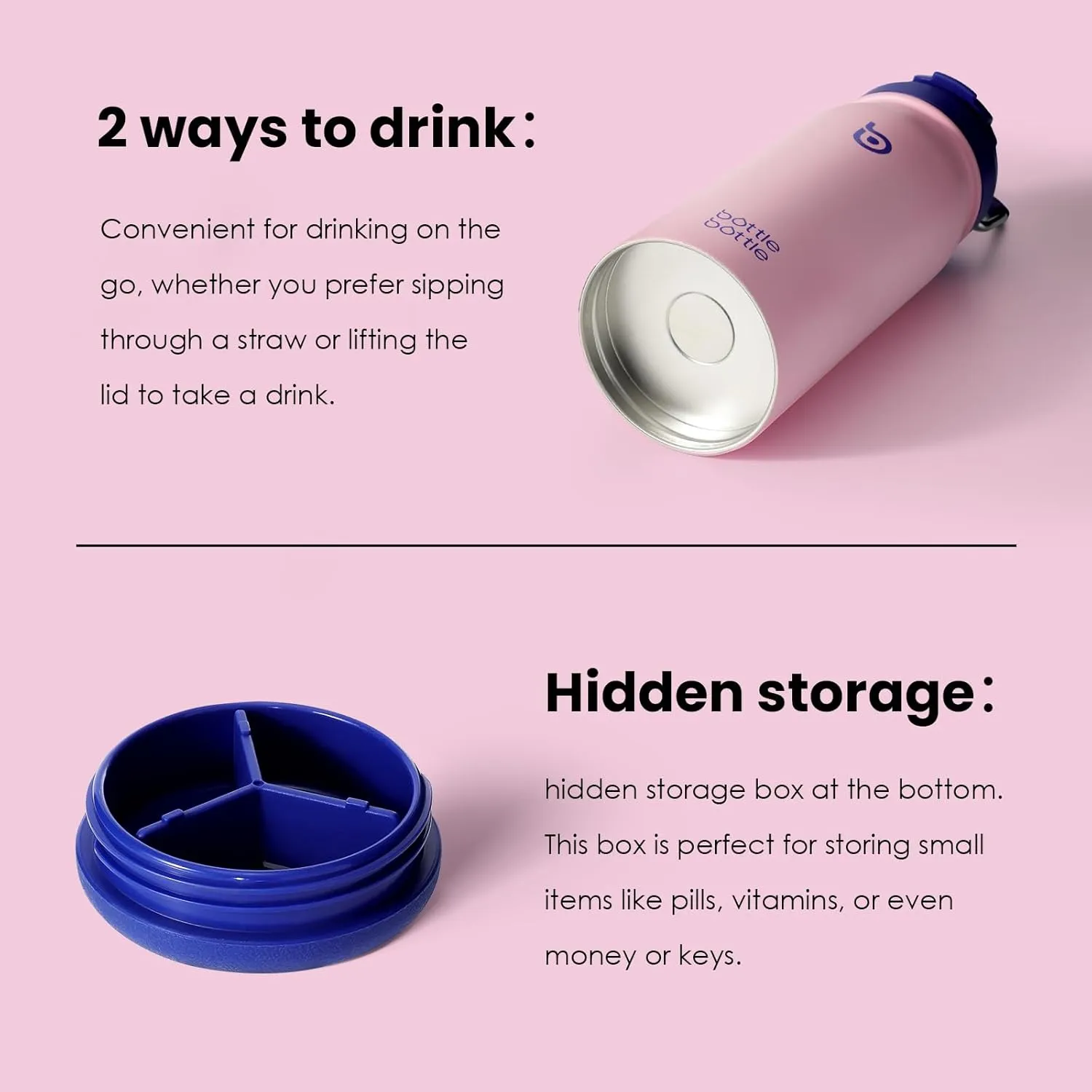 BOTTLE BOTTLE 16 oz sports water bottle stainless steel insulated kids water bottle with straw and pills holder for gifts and school（bubble candy)