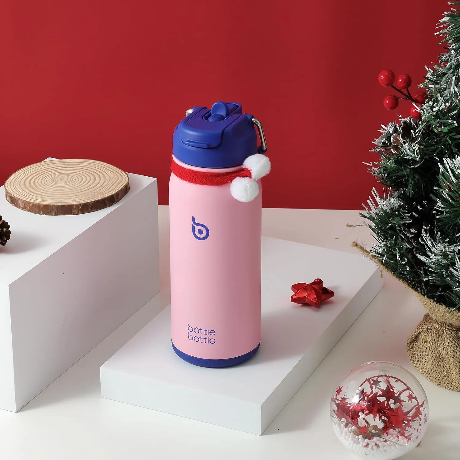 BOTTLE BOTTLE 16 oz sports water bottle stainless steel insulated kids water bottle with straw and pills holder for gifts and school（bubble candy)