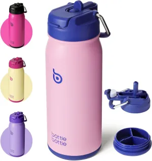 BOTTLE BOTTLE 16 oz sports water bottle stainless steel insulated kids water bottle with straw and pills holder for gifts and school（bubble candy)