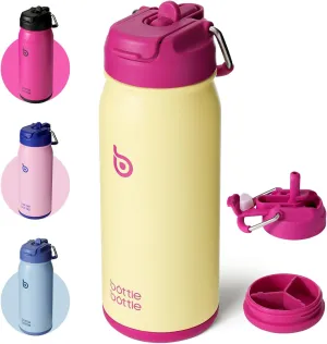 BOTTLE BOTTLE 16 oz sports water bottle stainless steel insulated kids water bottle with straw and pills holder for gifts and school（milkshake yellow）