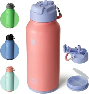 BOTTLE BOTTLE 32oz Insulated Water Bottle Stainless Steel Sport Water Bottle with Straw Dual-use Lid Design for Gym with Pill Box