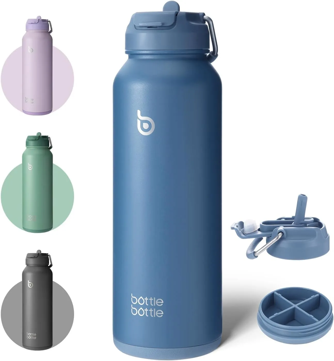 BOTTLE BOTTLE 40 oz sports water bottle stainless steel insulated water bottle with straw and pills holder