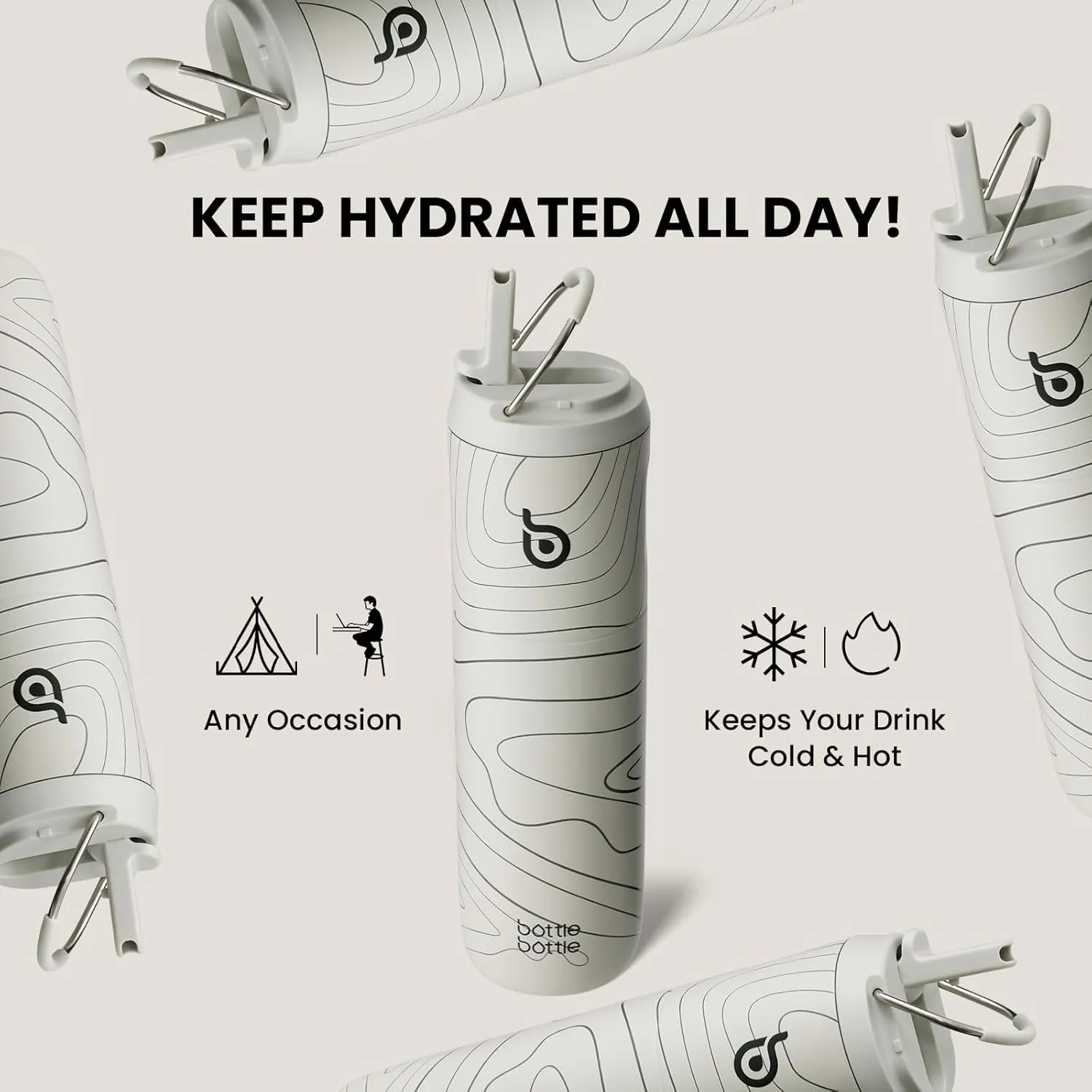 BOTTLE BOTTLE Insulated Water Bottle 24oz with Straw Lid and Handle for Sports Travel Gym Stainless Steel Water Bottles Double-Wall Vacuum Metal Leak Proof BPA-Free