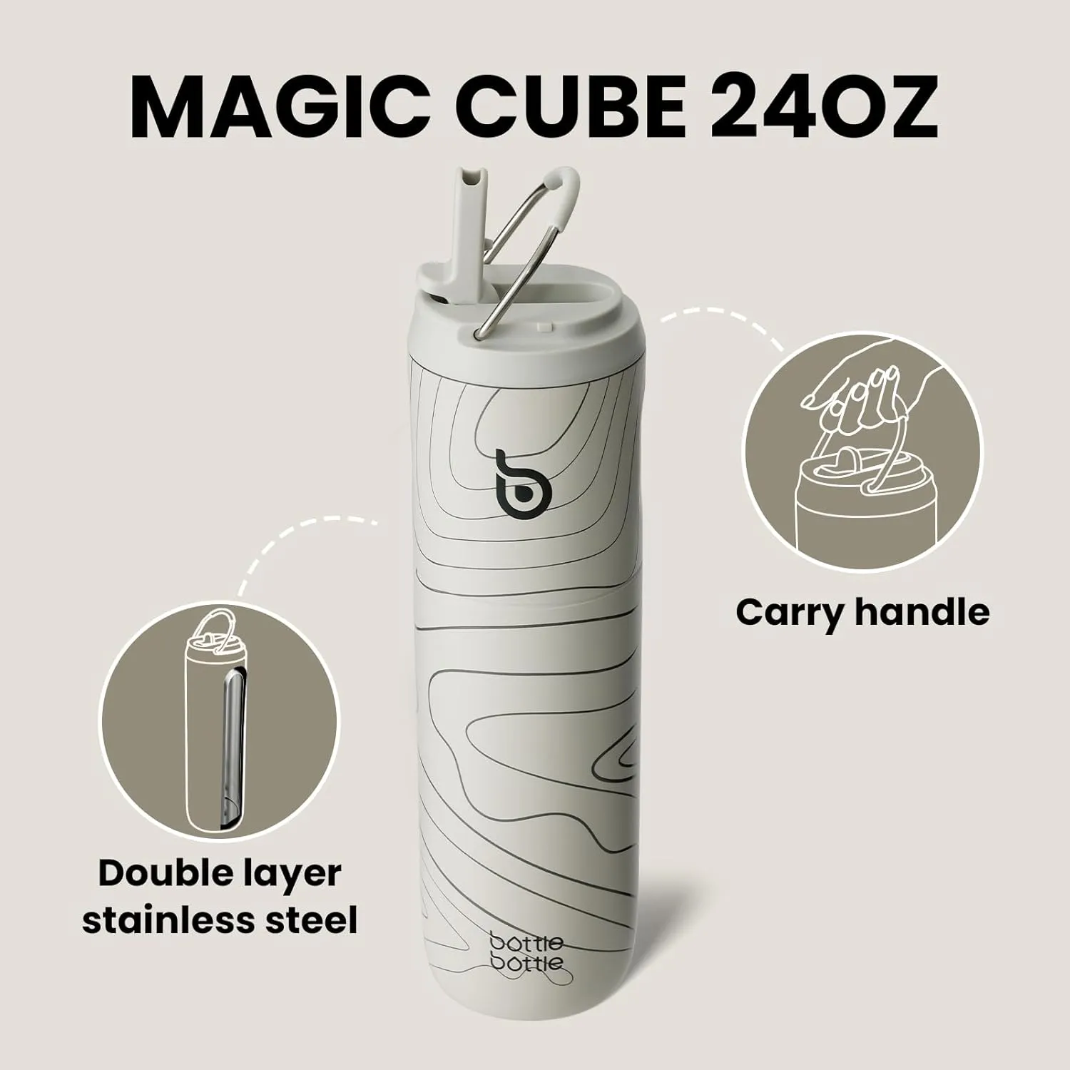BOTTLE BOTTLE Insulated Water Bottle 24oz with Straw Lid and Handle for Sports Travel Gym Stainless Steel Water Bottles Double-Wall Vacuum Metal Leak Proof BPA-Free