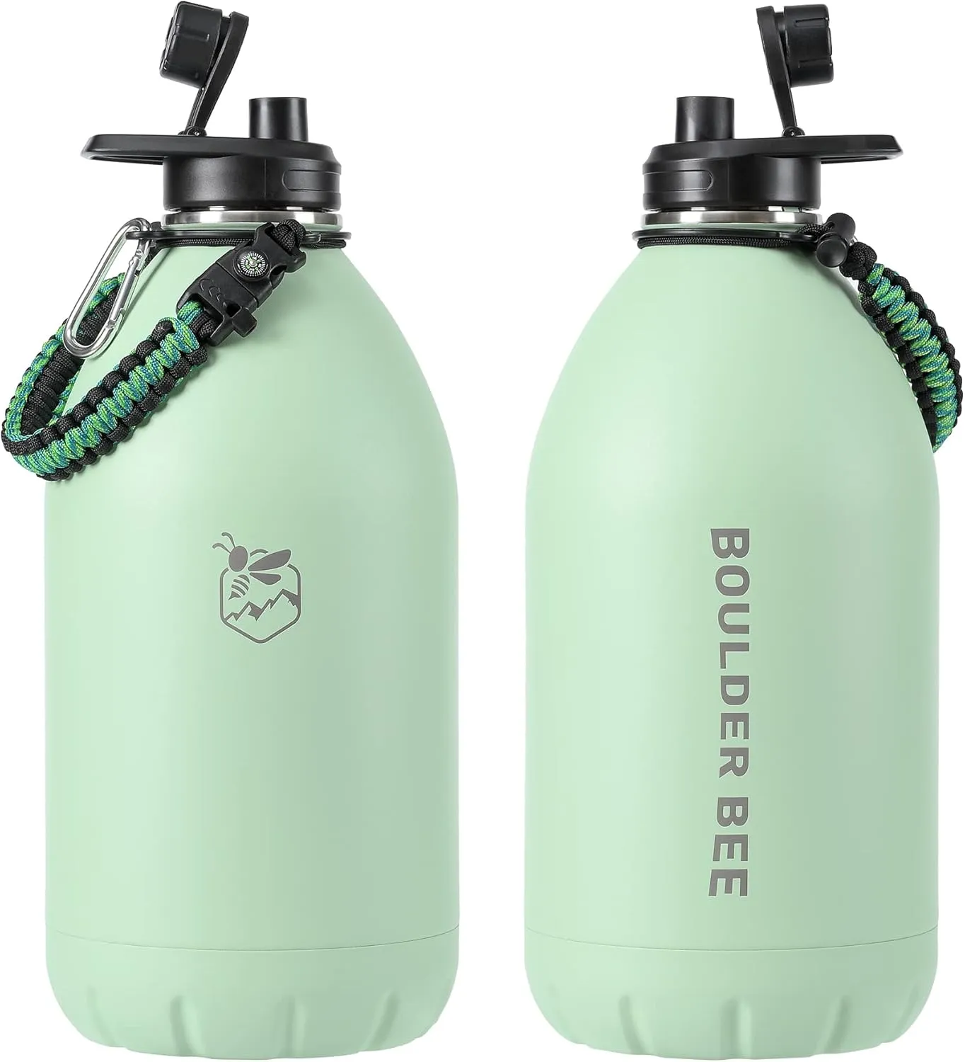 Boulder Bee | 128 oz Insulated Water Bottles with Handle | Stainless Steel Thermos for Hot & Cold Drinks | Double Vacuum Walled | Large Metal Jug for Travel, Hiking, Camping (Green)