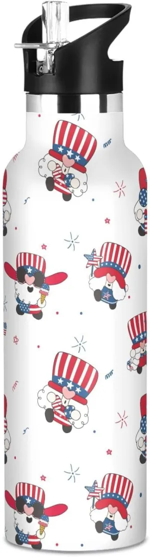 Boys Water Bottle with Straw Reusable Tumbler for Toddlers 20oz Kids Insulated Cups Leak Proof Double Wall 304 Stainless Steel Water Flask School Bottle,Gnome Pattern Repeat