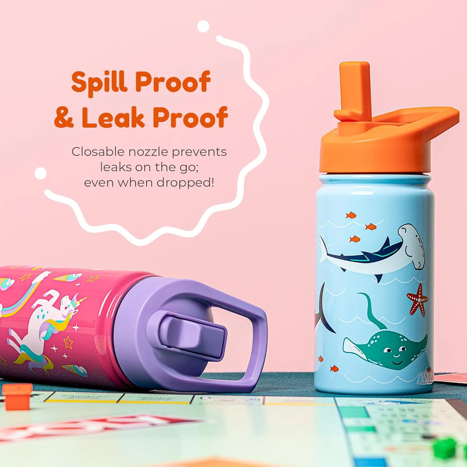 BOZ Kids Water Bottle for School with Straw Lid, Stainless Steel Insulated Water Bottle for Kids, Toddler Water Bottle, Leak Proof Water Bottle for Kids and Toddlers, 14 oz (414ml) (Safari)