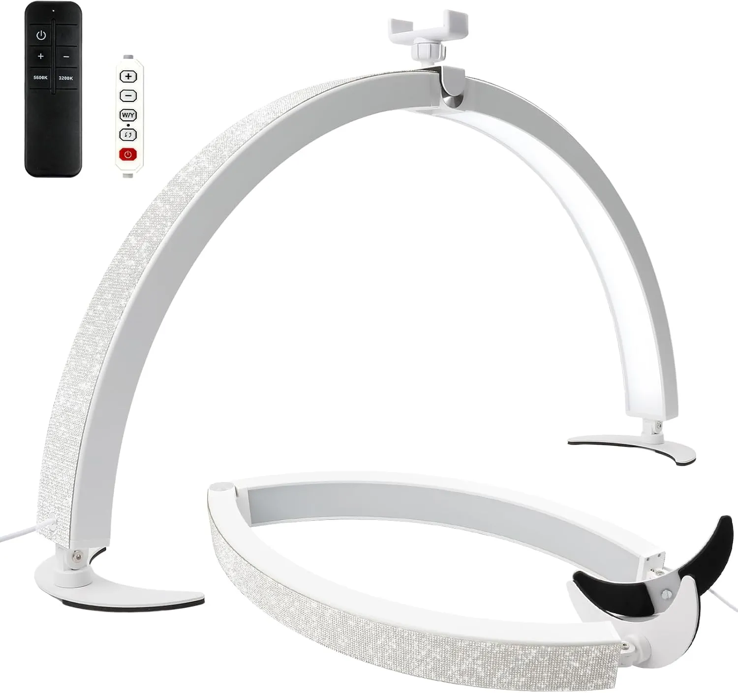 BQAN Half Moon Light for Nail Desk, 29" 40W Professional Nails Table Tech Lamp with Phone Holder & Controller & Remote, Rhinestone Lash Light for Eyelash Tech, Makeup, Tattoo, Spa, Salon (White)