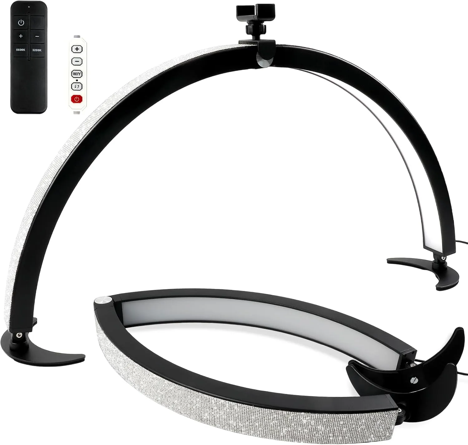 BQAN Half Moon Light for Nail Desk, 29" 40W Professional Nails Table Tech Lamp with Phone Holder & Controller & Remote, Rhinestone Lash Light for Eyelash Tech, Makeup, Tattoo, Spa, Salon(Black)