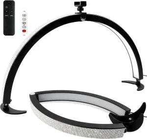 BQAN Half Moon Light for Nail Desk, 29" 40W Professional Nails Table Tech Lamp with Phone Holder & Controller & Remote, Rhinestone Lash Light for Eyelash Tech, Makeup, Tattoo, Spa, Salon(Black)