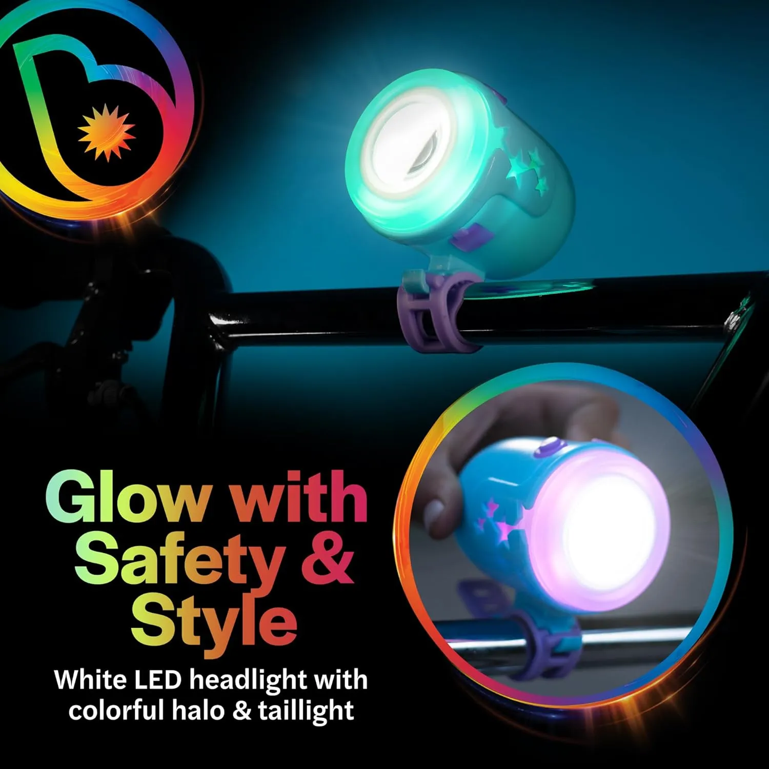 Brightz RideBrightz LED Bike Headlight & Taillight Set for Kids - Be Cool & Be Safe! - 75 Lumen, 100' Beam Distance - Rechargeable - Perfect for Boys & Girls of All Ages - Works with Bikes & Scooters
