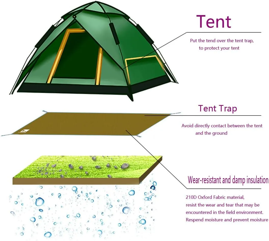 Bringsine Waterproof Camping Tent Tarp-71"x83",4 in 1 Multifunctional Tent Mat Footprint for Camping,Hiking and Picnic,Ultralight & Foldable Tent Stakes