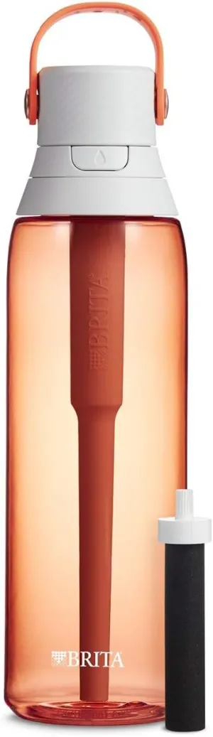 Brita 26 Ounce Premium Filtering Water Bottle with Filter - BPA Free - Coral