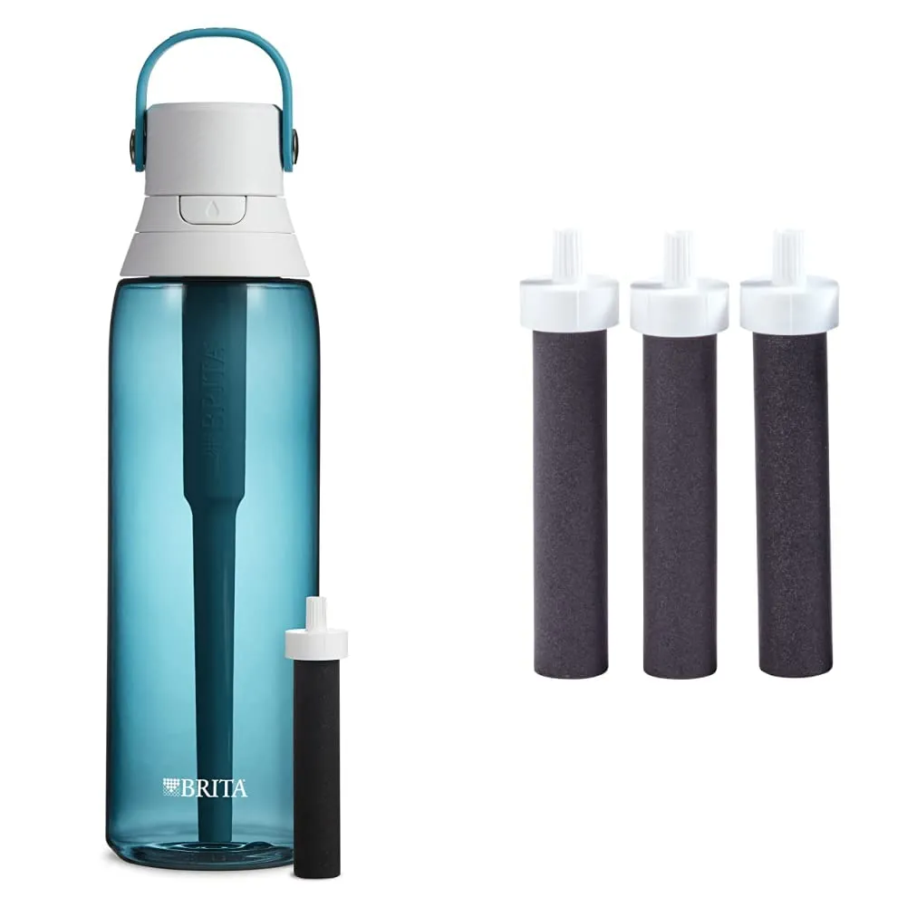Brita Insulated Filtered Water Bottle with Straw (26 Ounce) and Water Filter Replacements (3 Count)