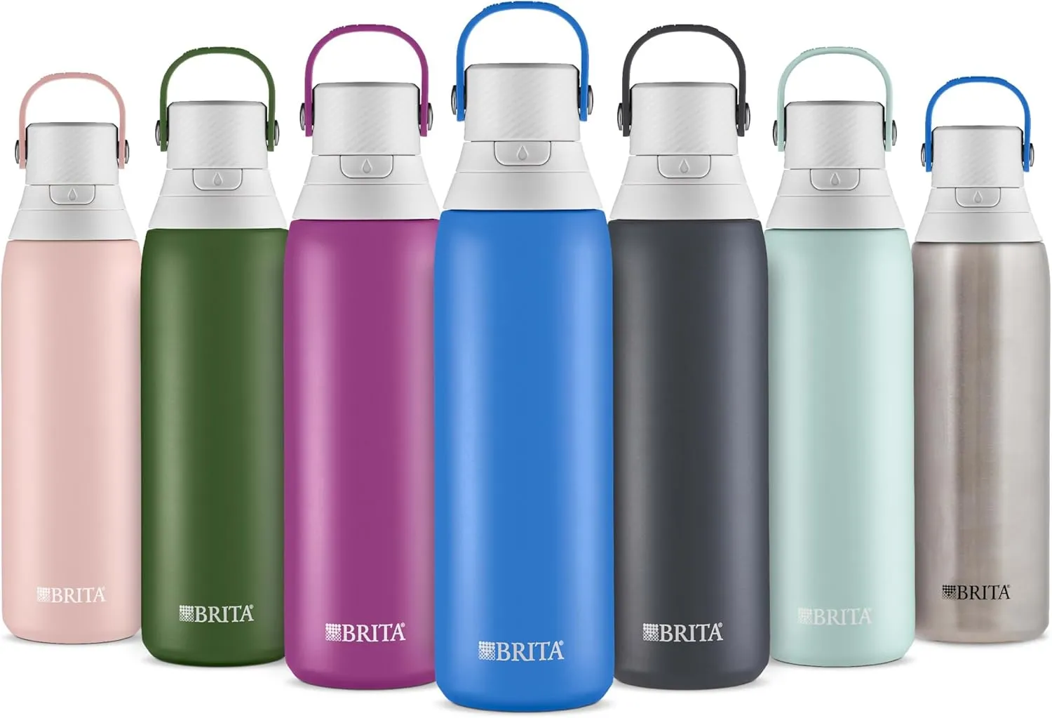 Brita Stainless Steel Premium Filtering Water Bottle, BPA-Free, Reusable, Insulated, Replaces 300 Plastic Water Bottles, Filter Lasts 2 Months or 40 Gallons, Includes 1 Filter, Rose - 20 oz.