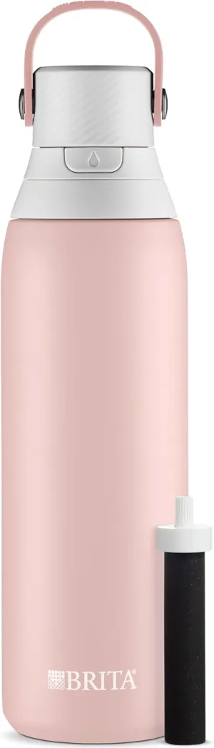 Brita Stainless Steel Premium Filtering Water Bottle, BPA-Free, Reusable, Insulated, Replaces 300 Plastic Water Bottles, Filter Lasts 2 Months or 40 Gallons, Includes 1 Filter, Rose - 20 oz.