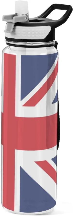 British Flag Sport Water Bottle with Straw, Leakproof Tritan Bottle BPA Free Clear Water Bottle for Fitness Outdoor Gym Travel- 32 oz