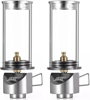 BRS Camping Outdoor Portable Wickless Gas Windproof Lighting Lantern Dreamlike Candle Lamp （2 Pcs）